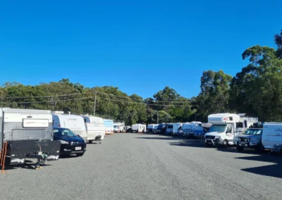 Caravans, RVs and Trailors stored in a parking area